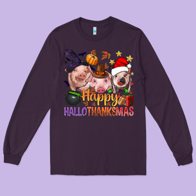 Happy Hallothanksmas Pigs Long Sleeve Tee Designed By Bundleandbundleshop