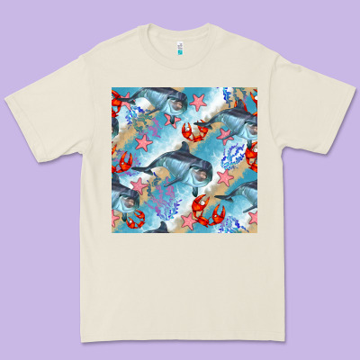 Dolphin And Crab Seamless Pattern Premium Tee Designed By Bundleandbundleshop