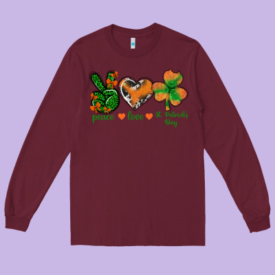 Peace Love St.patrick's Day Long Sleeve Tee Designed By Bundleandbundleshop