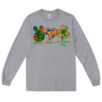 Heather Grey Peace Love St.Patrick's Day Long Sleeve Tee - BundleAndBundleShop