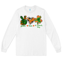 White Peace Love St.Patrick's Day Long Sleeve Tee - BundleAndBundleShop