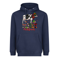 Navy mooey christmas cow Heavyweight Hoodie - CowGirlArtShop