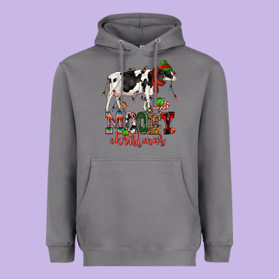 Mooey Christmas Cow Heavyweight Hoodie Designed By Cowgirlartshop