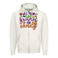 Oatmeal Heather Will Trade Brother for Candy Zipper Hoodie - texasbilliewilder