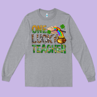 One Lucky Teacher St. Patricks Long Sleeve Tee Designed By Bundleandbundleshop