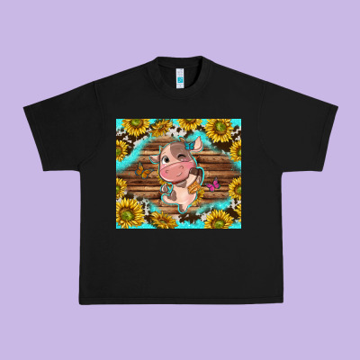 Western Cute Cow With Sunflower Urban Heavy Tee Designed By Nancycooperartshop