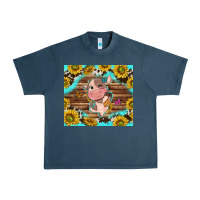 Midnight Navy western cute cow with sunflower Urban Heavy Tee - NancyCooperArtShop