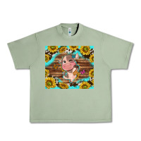 Oil Green western cute cow with sunflower Urban Heavy Tee - NancyCooperArtShop
