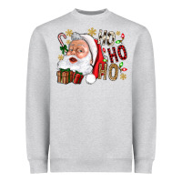 Heather Grey Santa Ho Ho Ho With Gift Box Heavyweight Sweatshirt - BundleAndBundleShop