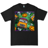 Black halloween bus and pumpkin seamless pattern Premium Tee - BundleAndBundleShop