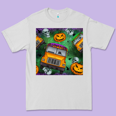 Halloween Bus And Pumpkin Seamless Pattern Premium Tee Designed By Bundleandbundleshop