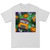 Dove Grey halloween bus and pumpkin seamless pattern Premium Tee - BundleAndBundleShop