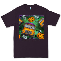 Plum halloween bus and pumpkin seamless pattern Premium Tee - BundleAndBundleShop