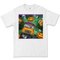 White halloween bus and pumpkin seamless pattern Premium Tee - BundleAndBundleShop
