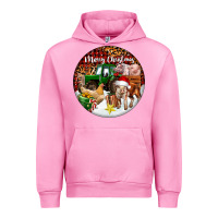 Fuchsia Pink Merry Christmas Farm Animals Urban Hoodie - FaDigitalArtStudio