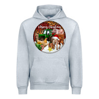 Heather Grey Merry Christmas Farm Animals Urban Hoodie - FaDigitalArtStudio