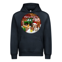 Navy Merry Christmas Farm Animals Urban Hoodie - FaDigitalArtStudio