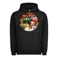 Pigment Black Merry Christmas Farm Animals Urban Hoodie - FaDigitalArtStudio