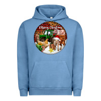 Pigment Pebble Blue Merry Christmas Farm Animals Urban Hoodie - FaDigitalArtStudio