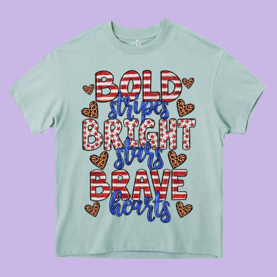Bold Stripes Bright Stars Brave Hearts Heavy Core Tee Designed By Jahusdesignshop