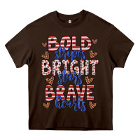 Chocolate Brown bold stripes bright stars brave hearts Heavy Core Tee - JahusDesignShop