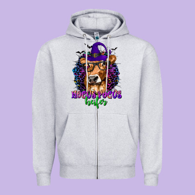 Hocus Pocus Heifer With Cow And Halloween Zipper Hoodie Designed By Texasbilliewilder