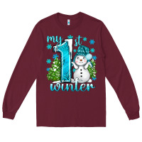 Burgundy My 1 St Winter With Cute Snowman Long Sleeve Tee - BundleAndBundleShop