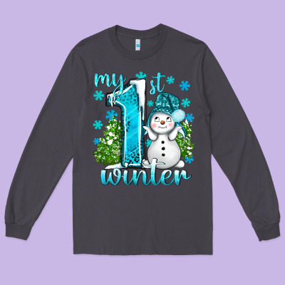My 1 St Winter With Cute Snowman Long Sleeve Tee Designed By Bundleandbundleshop