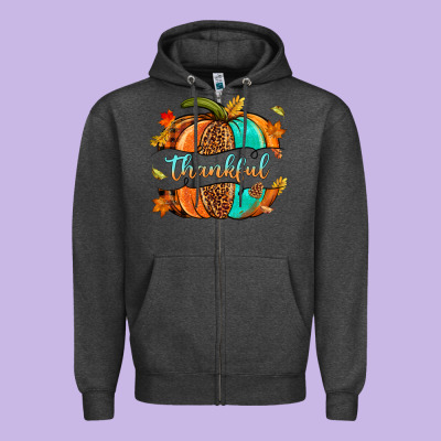 Pumpkin Thankful Zipper Hoodie Designed By Nancycooperartshop