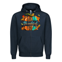 Navy pumpkin thankful Zipper Hoodie - NancyCooperArtShop