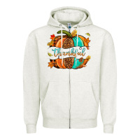 Oatmeal Heather pumpkin thankful Zipper Hoodie - NancyCooperArtShop