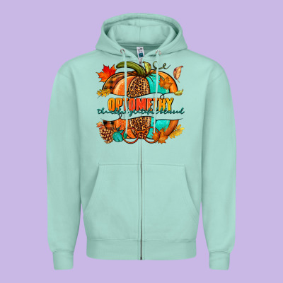 Optometry Thankful Grateful Blessed Pumpkin Zipper Hoodie Designed By Nancycooperartshop