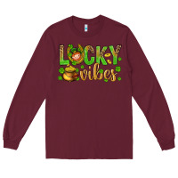 Burgundy St. Patricks day lucky vibes Long Sleeve Tee - BundleAndBundleShop