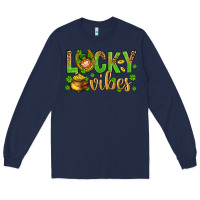 Navy St. Patricks day lucky vibes Long Sleeve Tee - BundleAndBundleShop