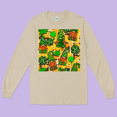 St. Patricks Gnomies Seamless Pattern Long Sleeve Tee Designed By Bundleandbundleshop