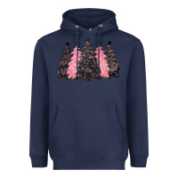 Navy pink christmas trees Heavyweight Hoodie - CowGirlArtShop
