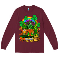 Burgundy st. patricks gnomes truck with rainbow Long Sleeve Tee - BundleAndBundleShop