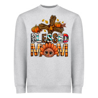 Heather Grey Western Blessed Mom With Cross Heavyweight Sweatshirt - BundleAndBundleShop