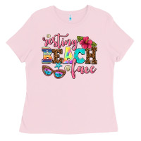 Bubblegum Pink resting beach face Ladies Tee - AdoDesignShop