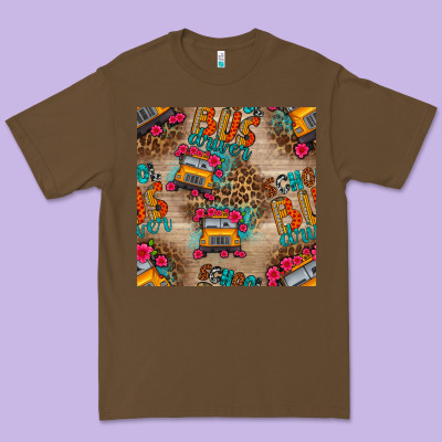 School Bus Driver And Flower Seamless Patterns Premium Tee Designed By Bundleandbundleshop