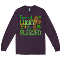 Plum I Am Not Lucky I Am Blessed St. Patricks Long Sleeve Tee - BundleAndBundleShop