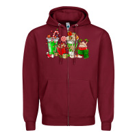 Burgundy Christmas coffee cup Zipper Hoodie - NancyCooperArtShop
