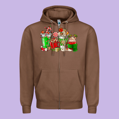 Christmas Coffee Cup Zipper Hoodie Designed By Nancycooperartshop