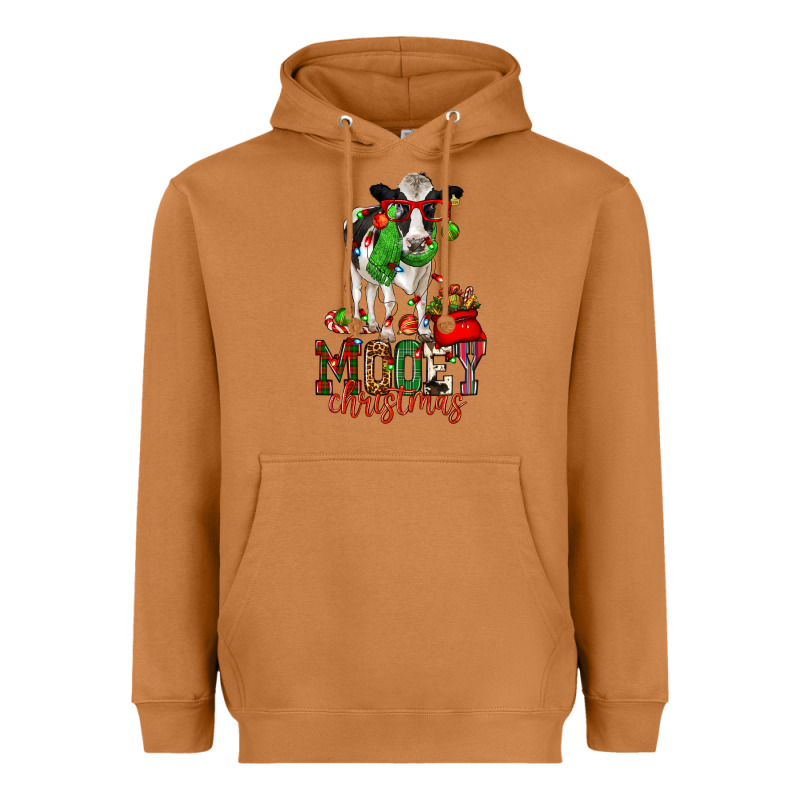 Mooey Christmas Holstein Cow Heavyweight Hoodie by CowGirlArtShop | Teevron