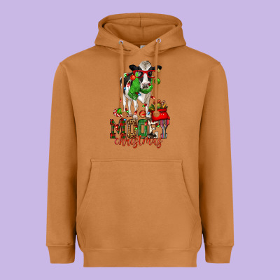 Mooey Christmas Holstein Cow Heavyweight Hoodie Designed By Cowgirlartshop