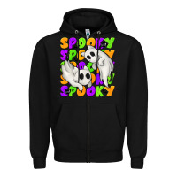 Black Spooky with Ghost Cats Zipper Hoodie - texasbilliewilder
