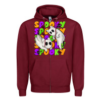 Burgundy Spooky with Ghost Cats Zipper Hoodie - texasbilliewilder