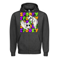 Charcoal Heather Spooky with Ghost Cats Zipper Hoodie - texasbilliewilder
