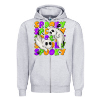 Heather Grey Spooky with Ghost Cats Zipper Hoodie - texasbilliewilder