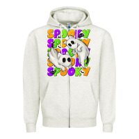 Oatmeal Heather Spooky with Ghost Cats Zipper Hoodie - texasbilliewilder